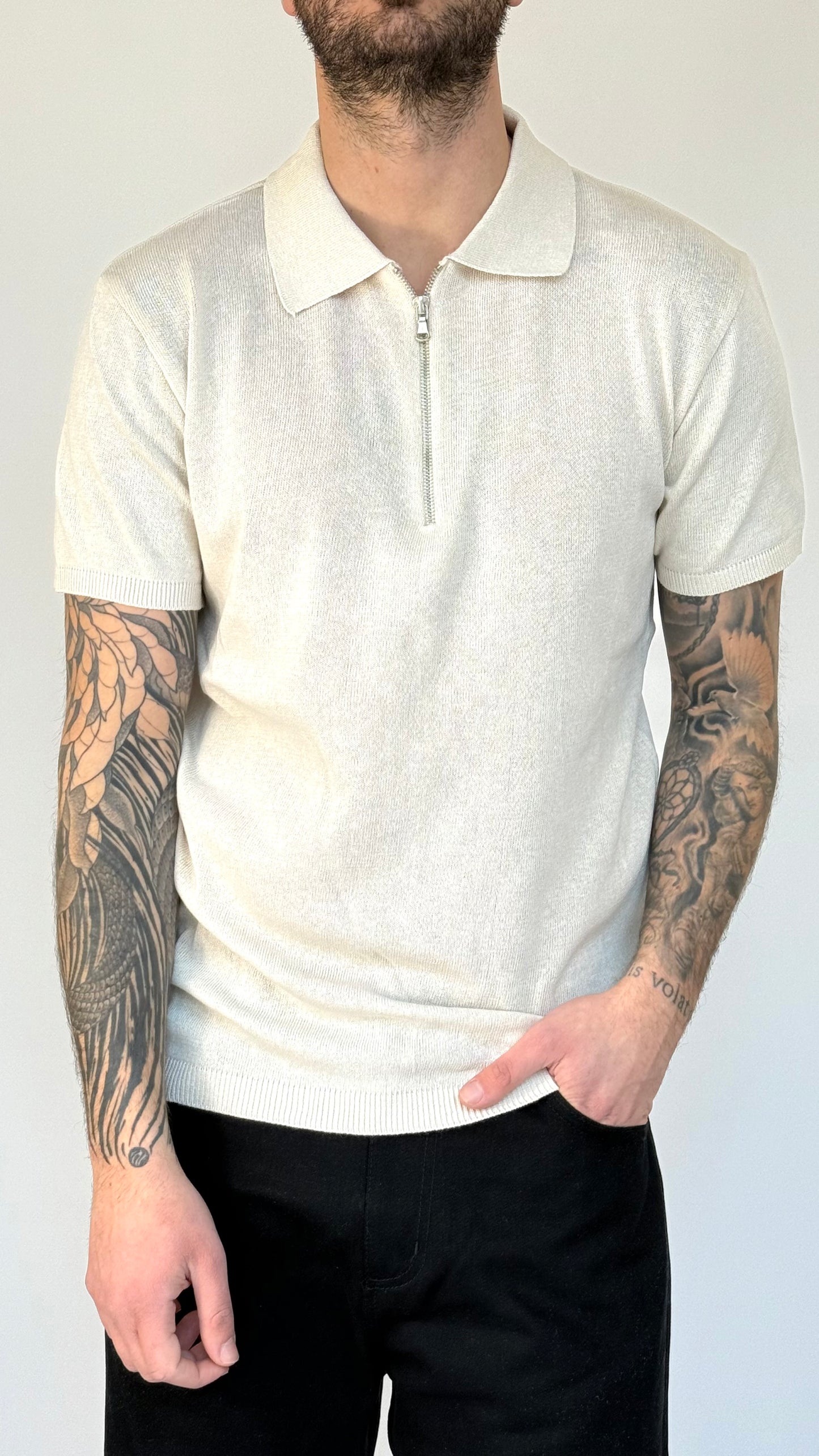 POLO ZIP IN FILO - BEIGE