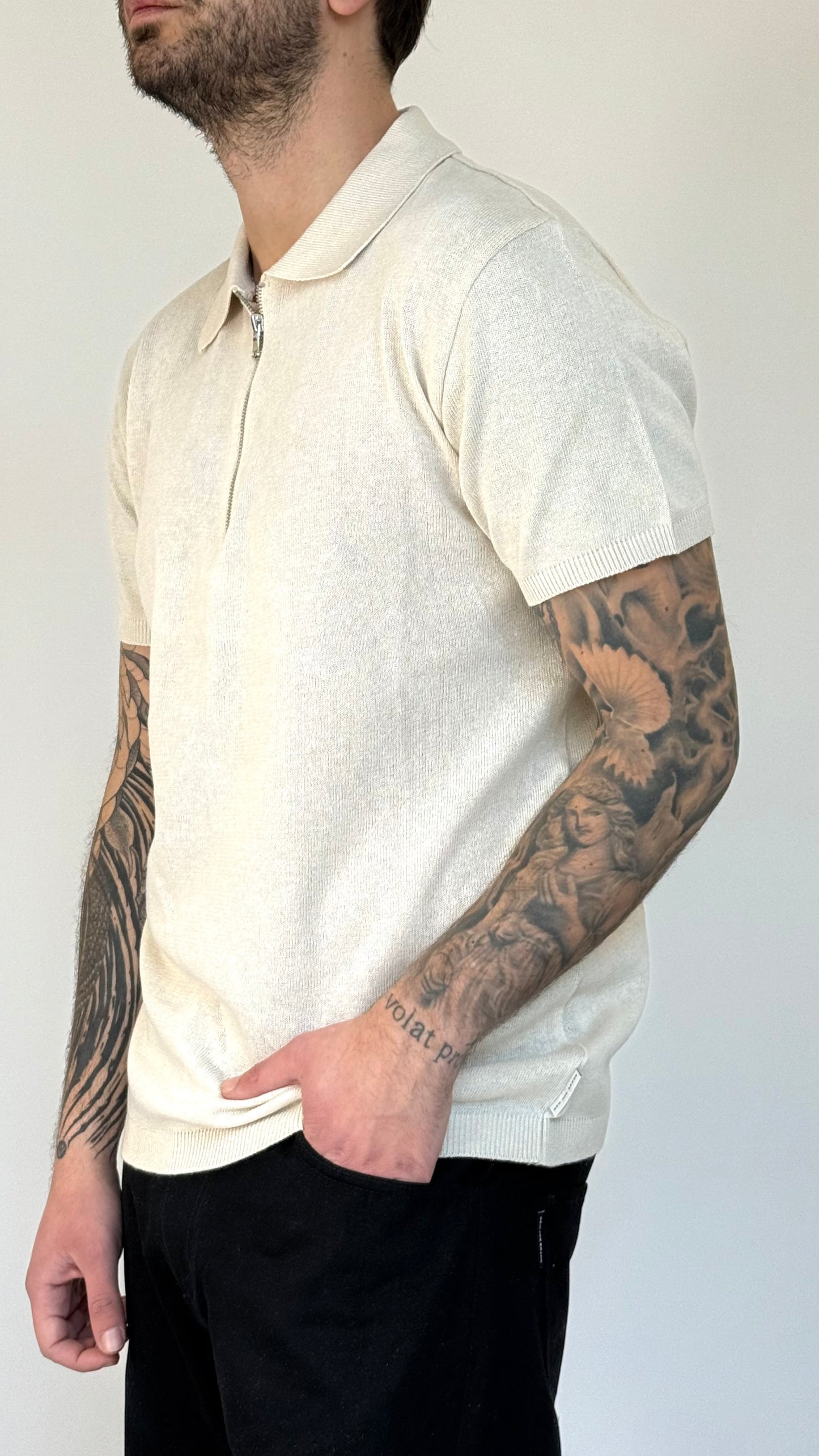 POLO ZIP IN FILO - BEIGE