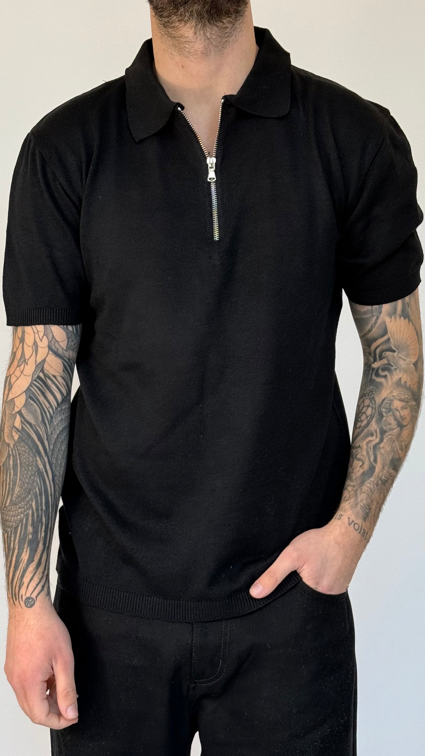 POLO ZIP IN FILO - NERA