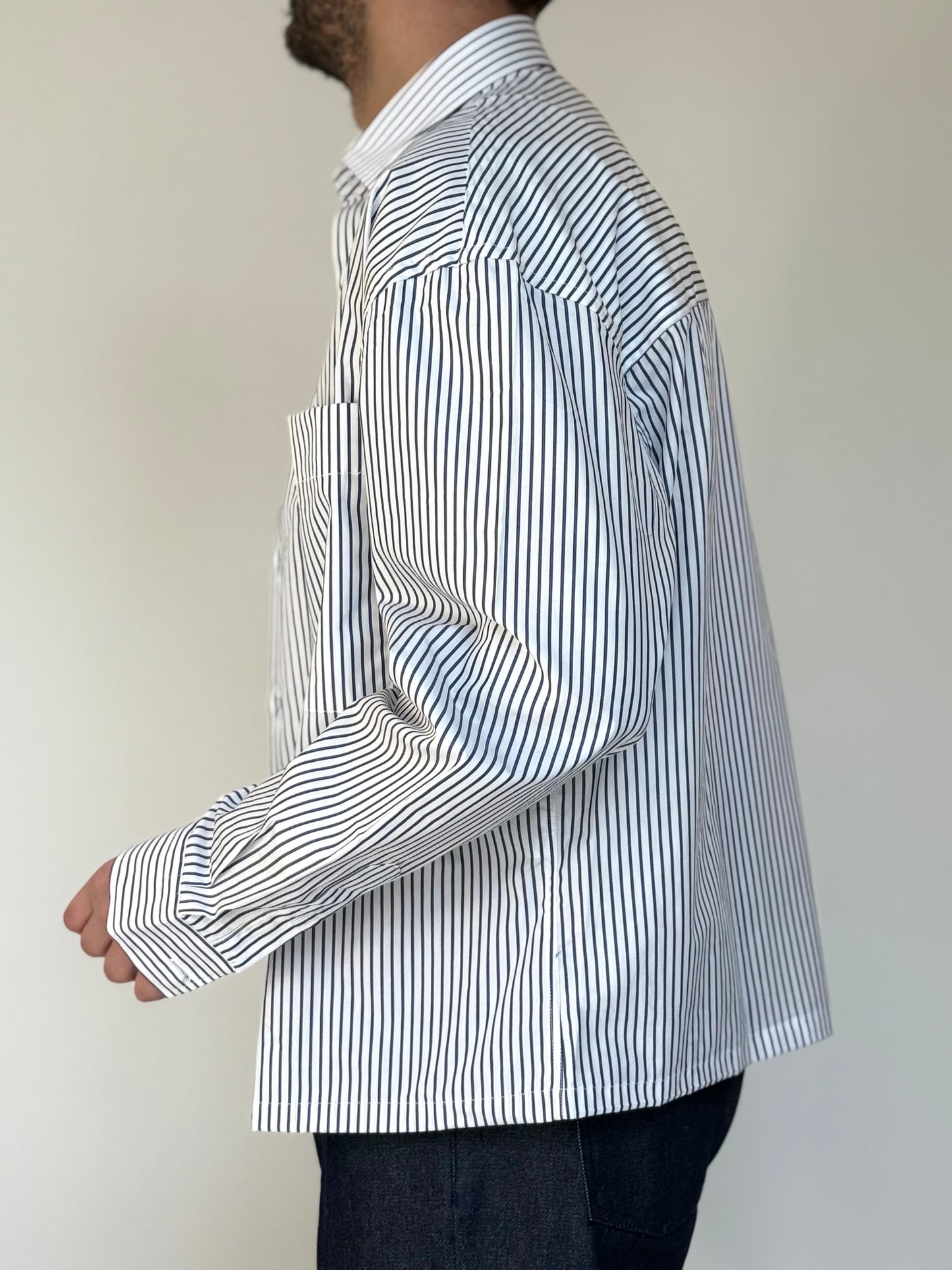 CAMICIA BOXY IN COTONE - RIGATA BLU
