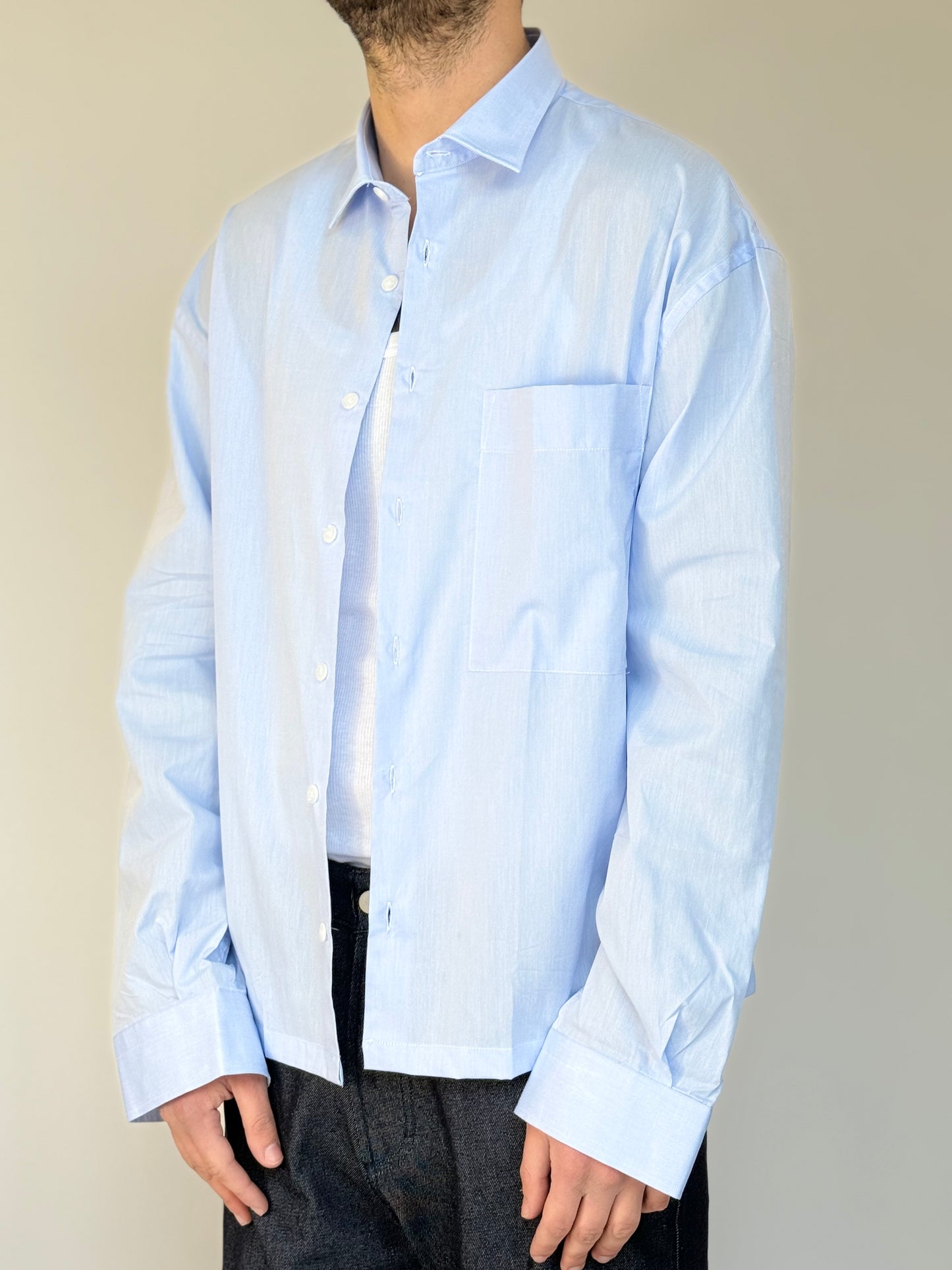 CAMICIA BOXY IN COTONE - CIELO