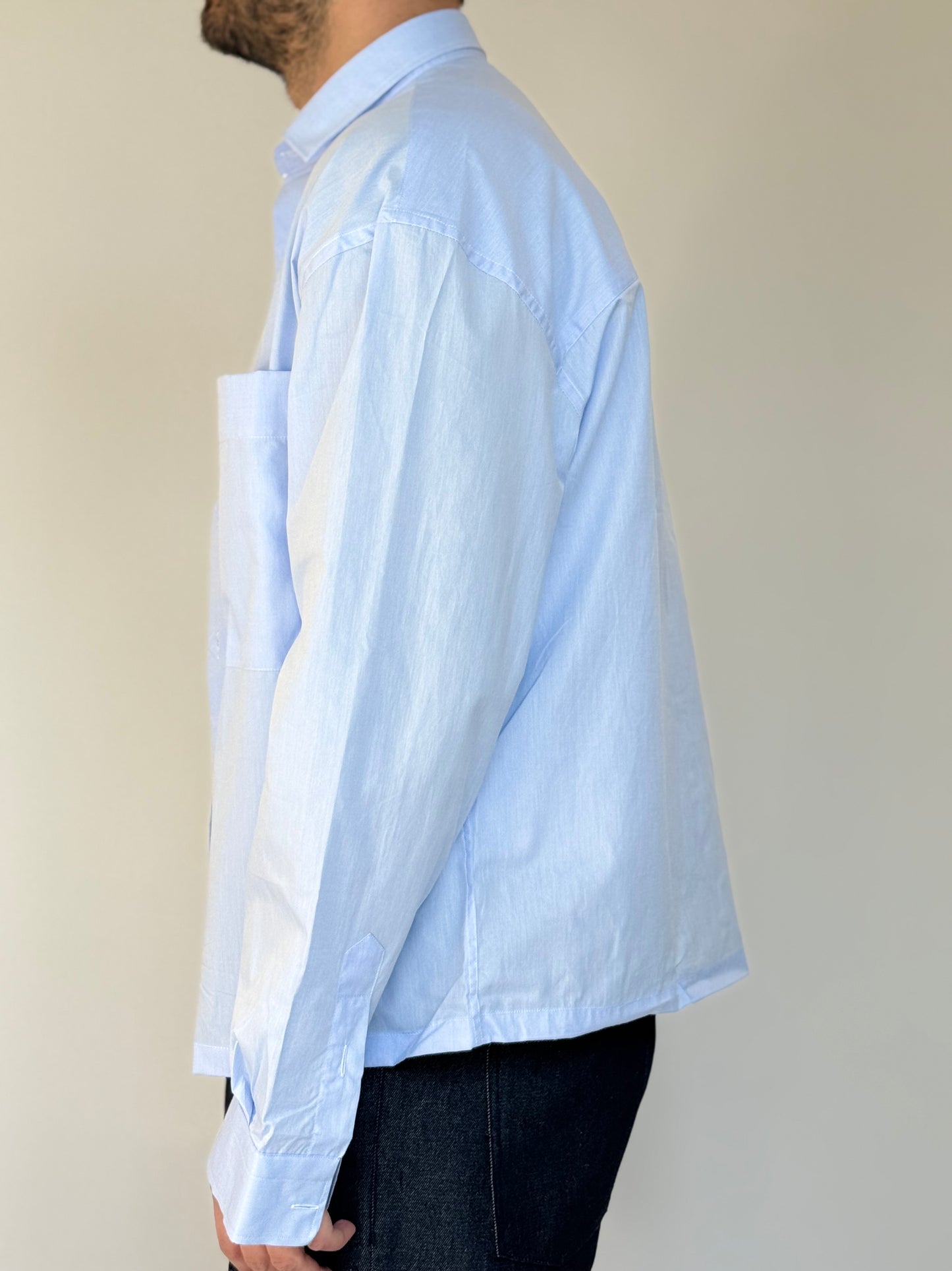 CAMICIA BOXY IN COTONE - CIELO