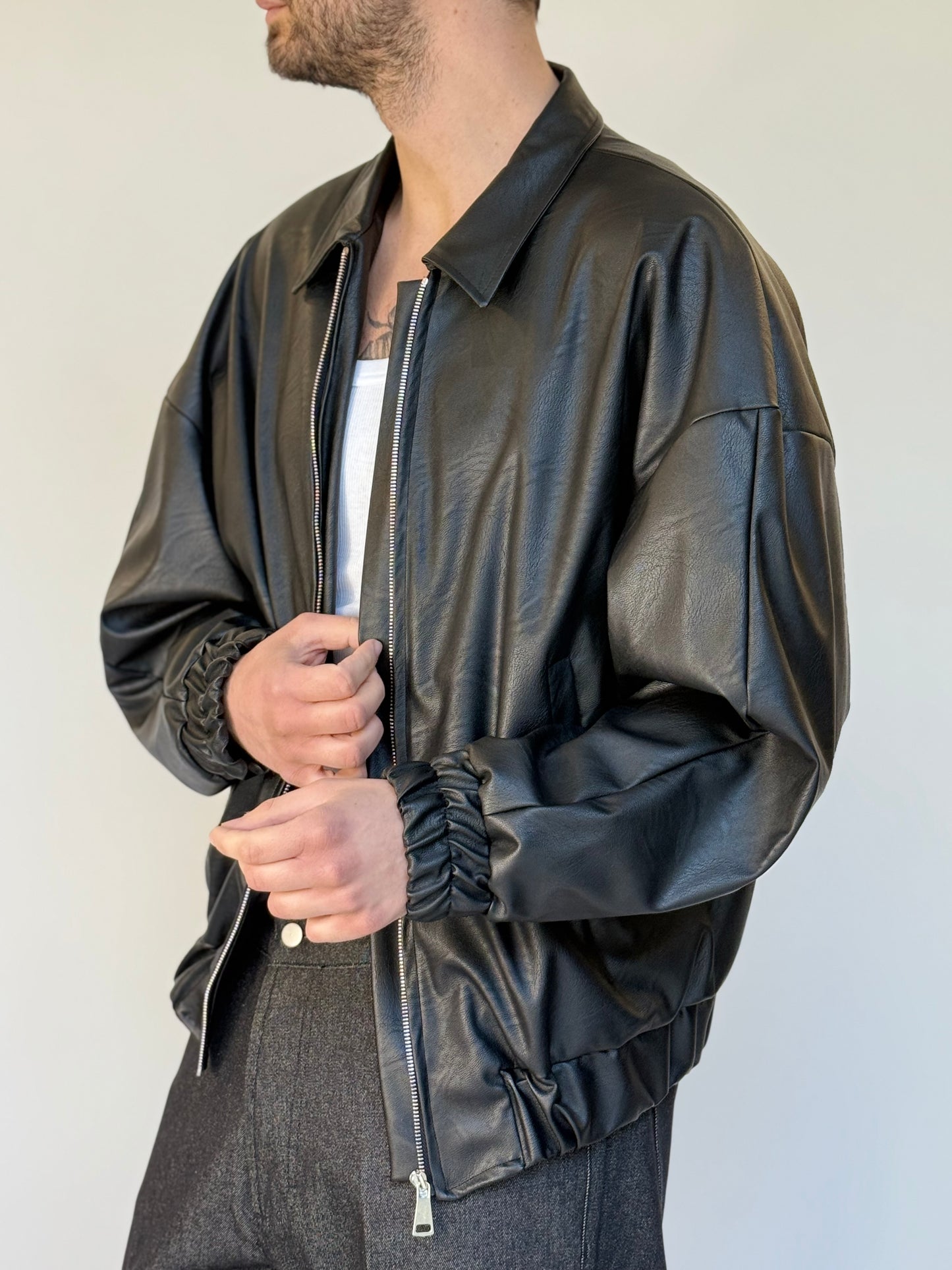ECO LEATHER BOMBER COLLEGE