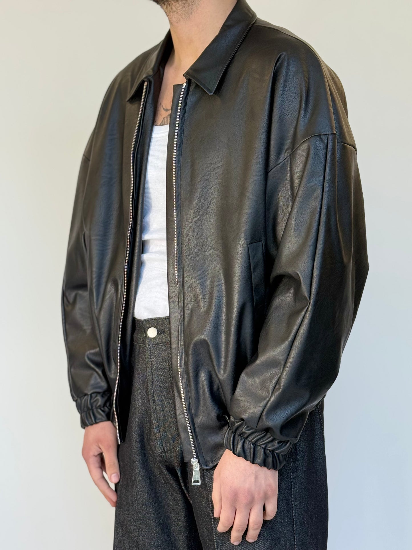 ECO LEATHER BOMBER COLLEGE