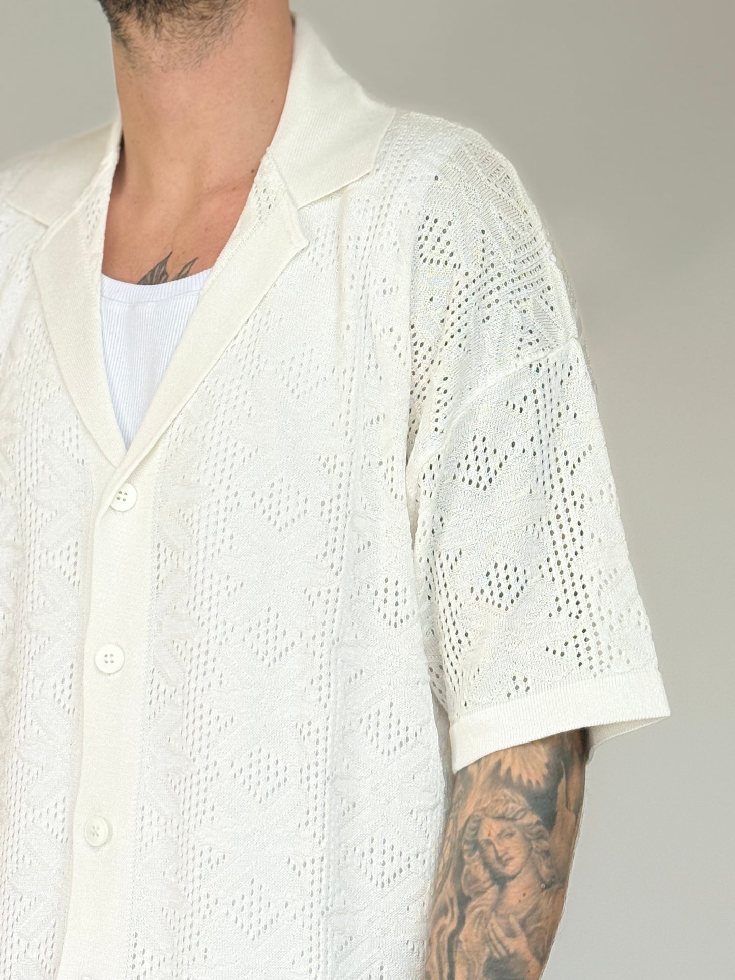 CARDIGAN/CAMICIA IN FILO - BIANCO