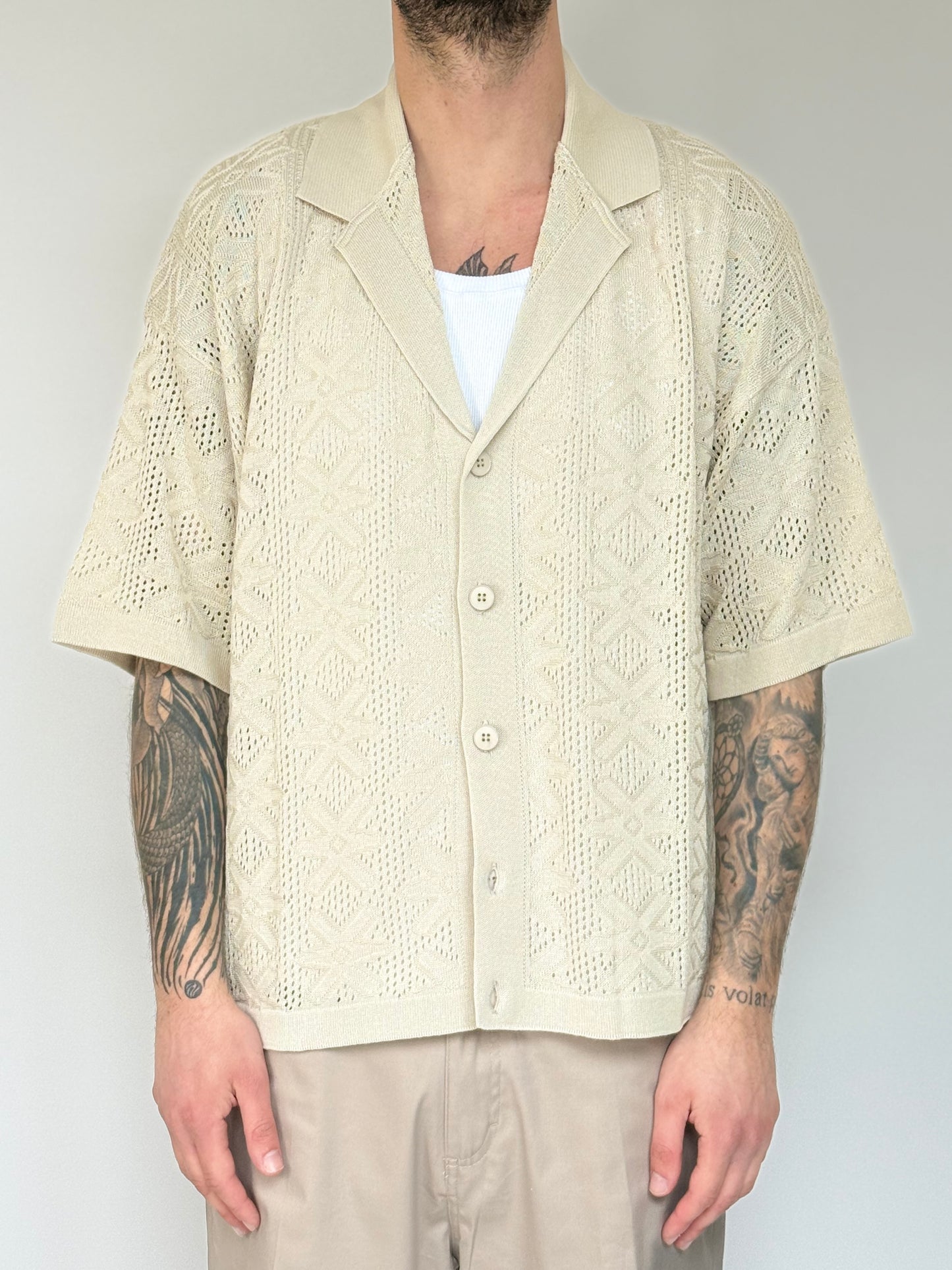 CARDIGAN/CAMICIA IN FILO - BEIGE