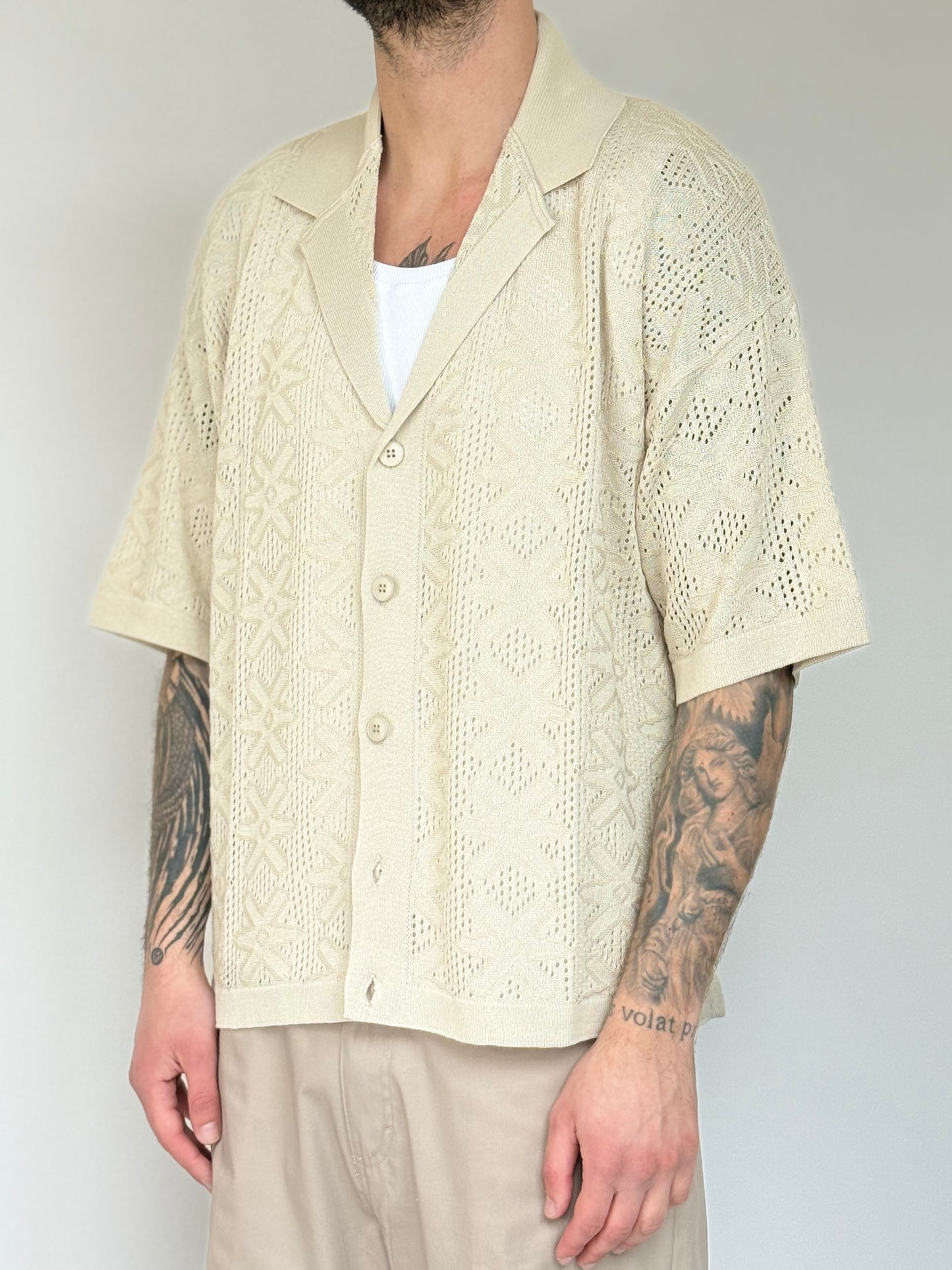 CARDIGAN/CAMICIA IN FILO - BEIGE