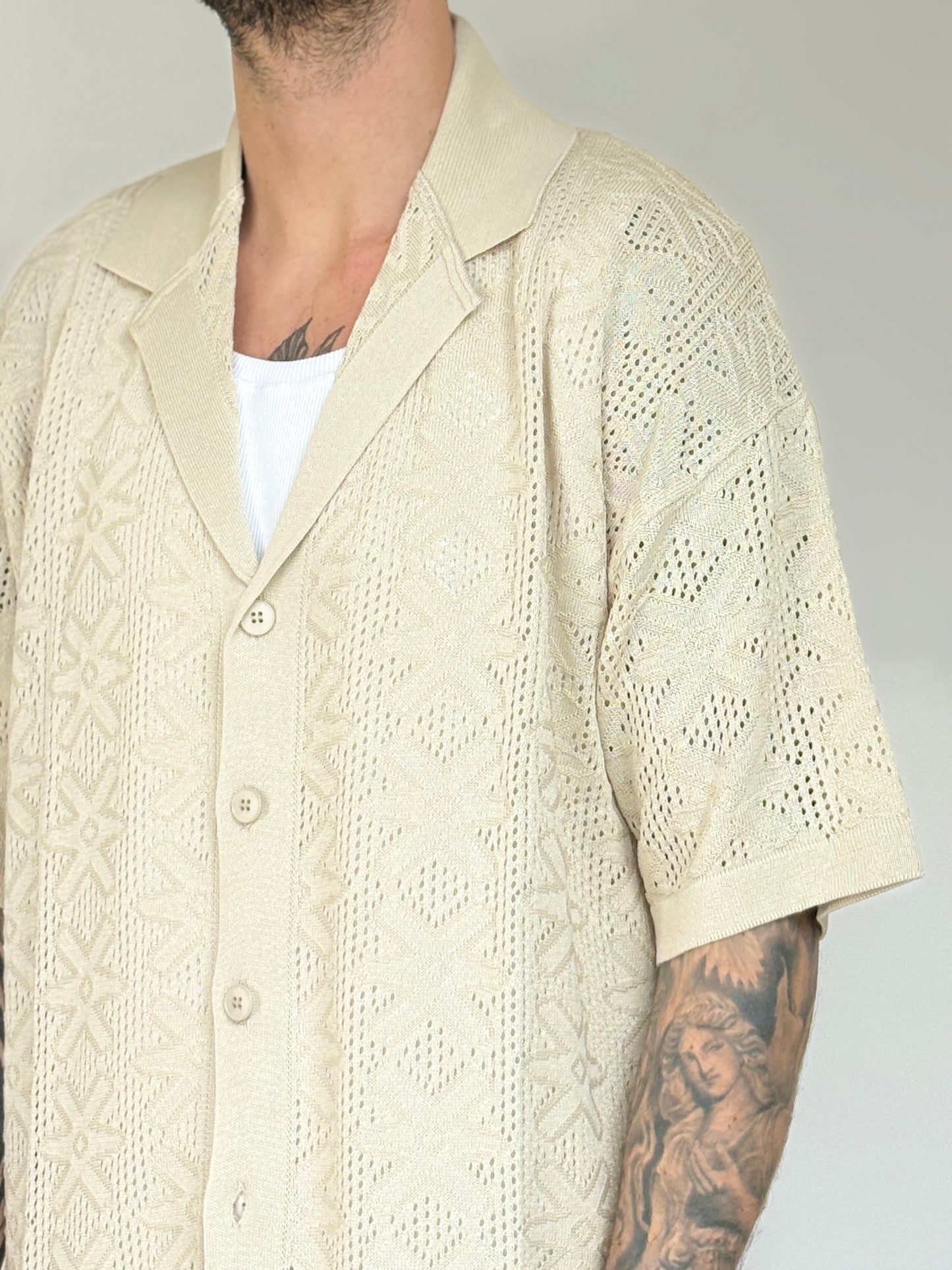CARDIGAN/CAMICIA IN FILO - BEIGE