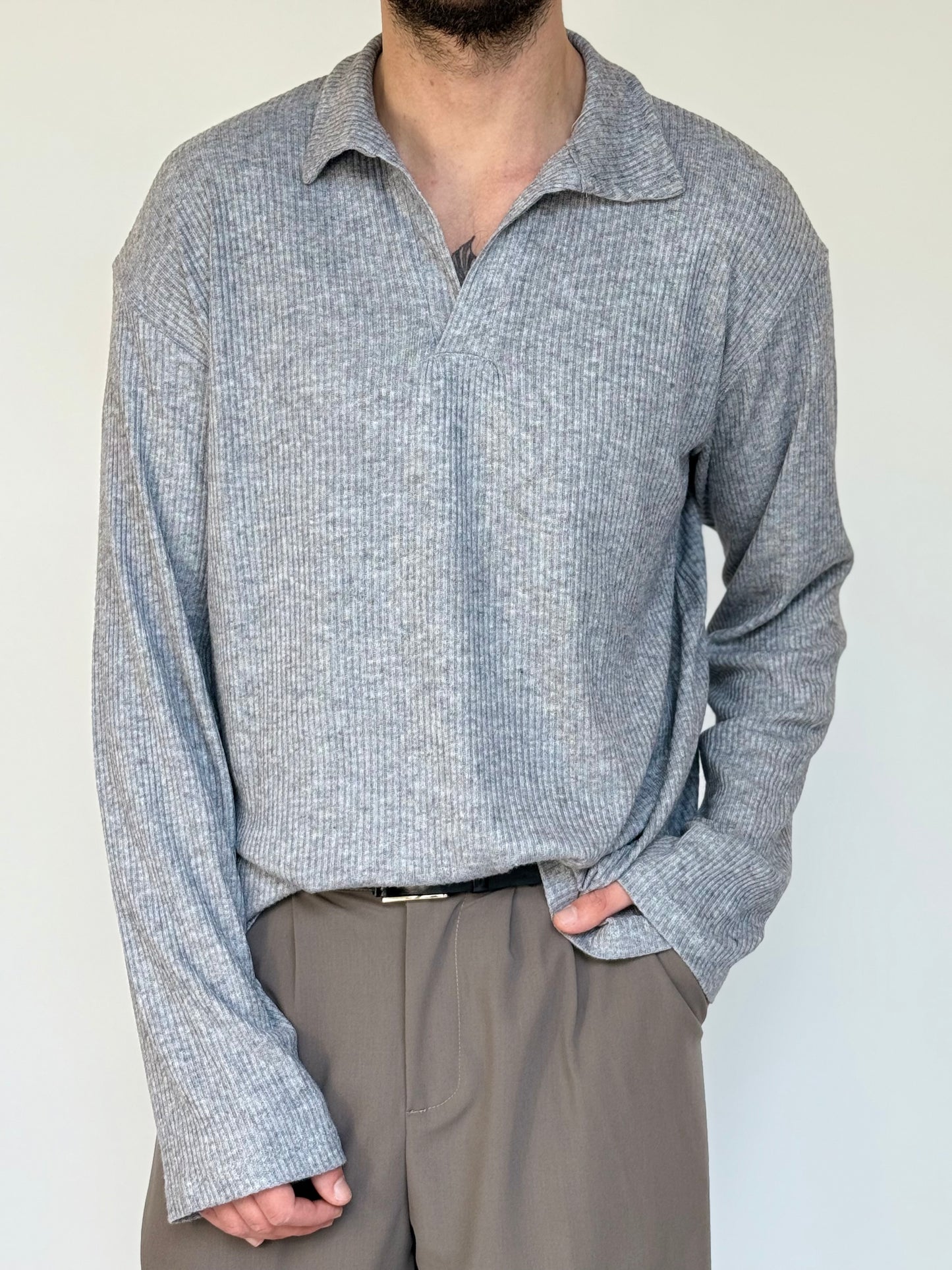 POLO LOOSE M/L IN COSTINA - GRIGIA