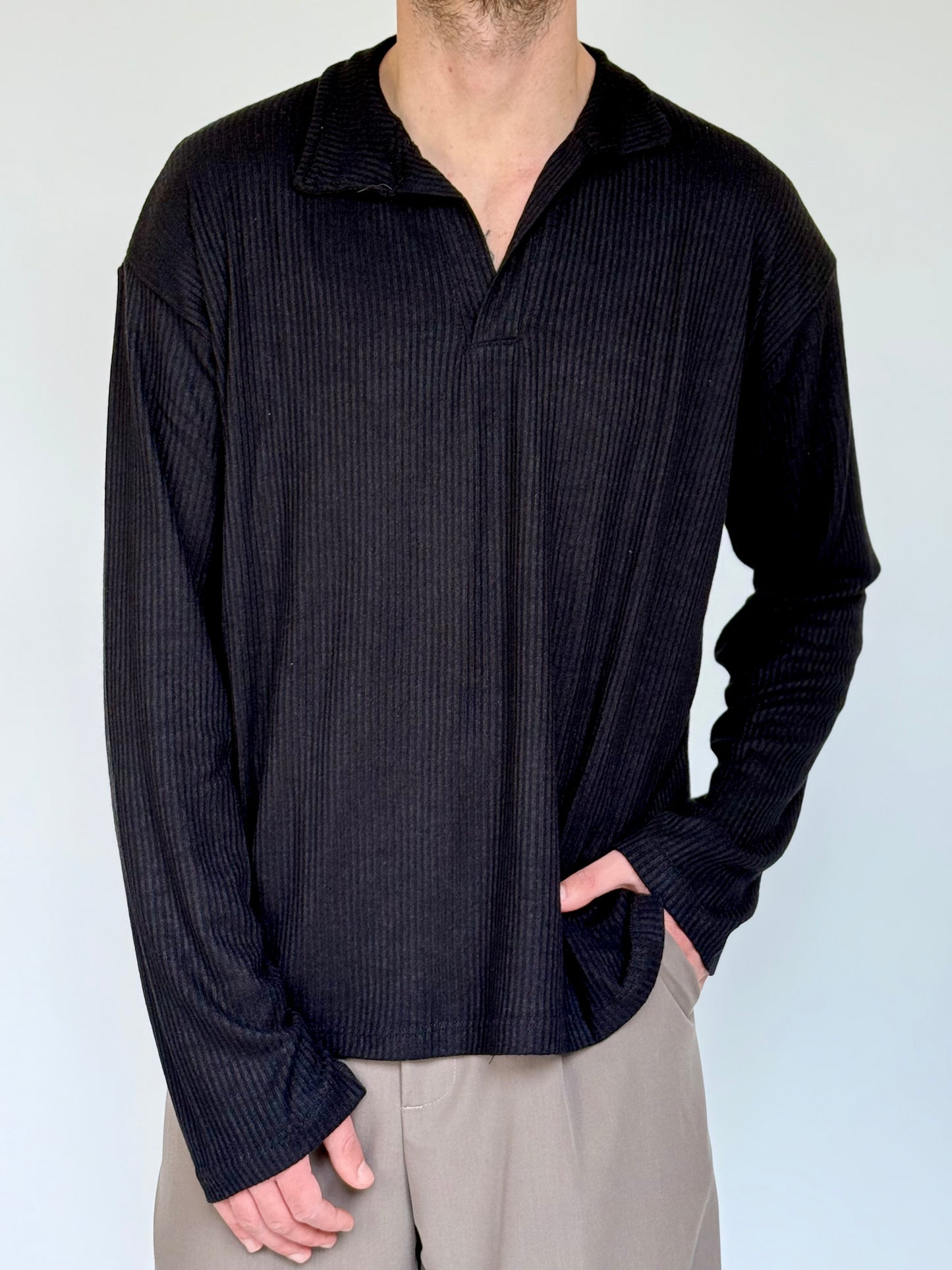 POLO LOOSE M/L IN COSTINA - NERA