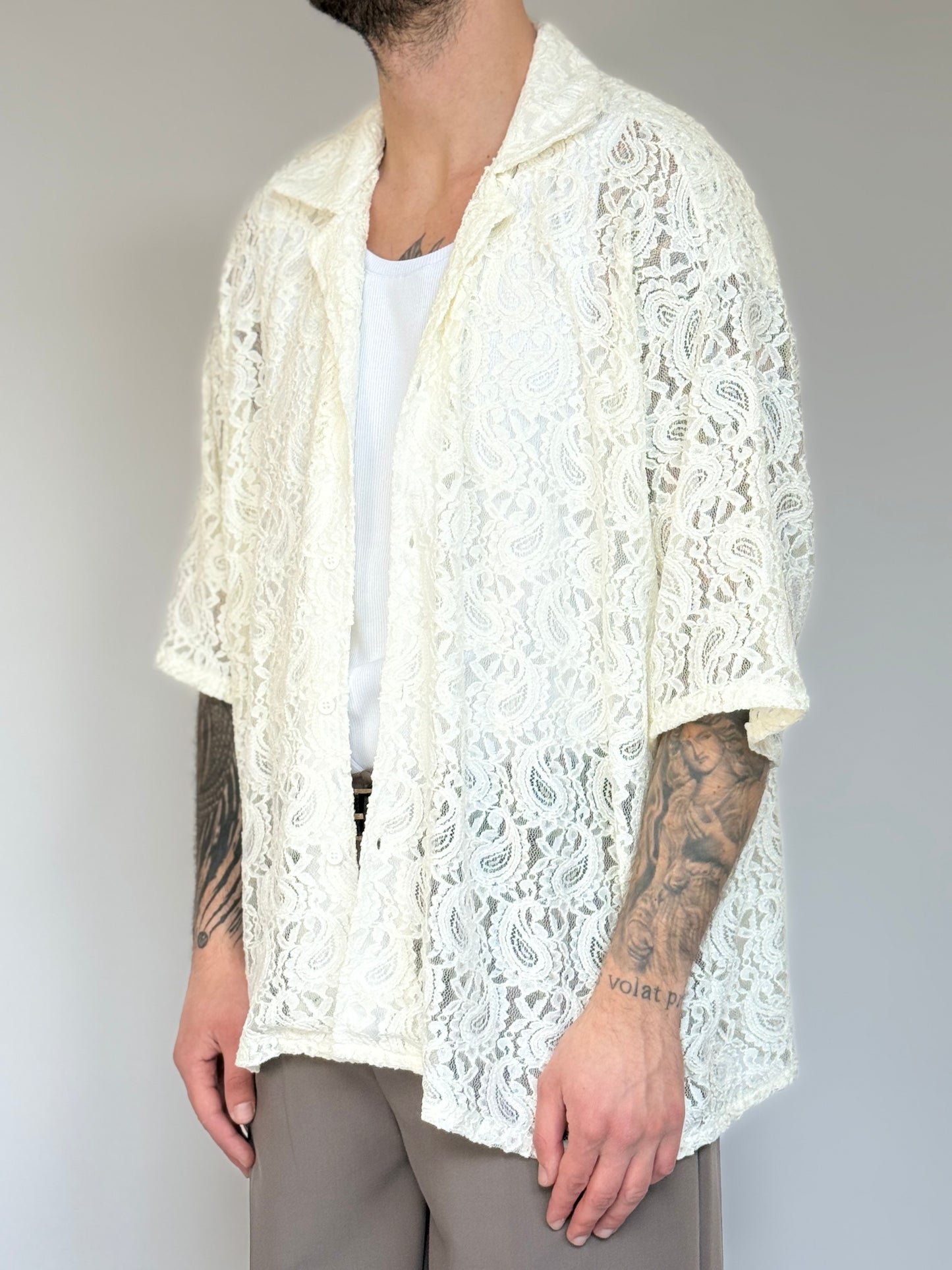 CAMICIA IN PIZZO OVERSIZE - PANNA