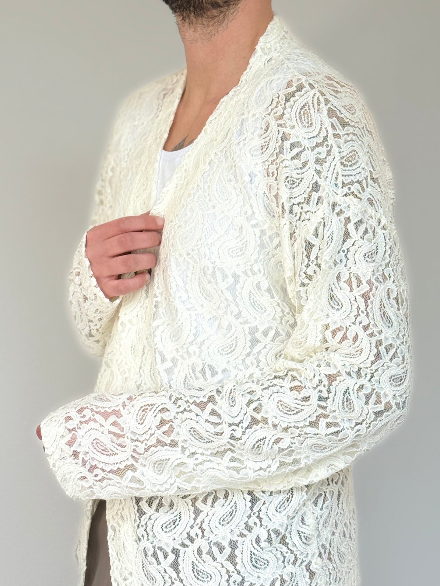 CARDIGAN IN PIZZO M/L - PANNA