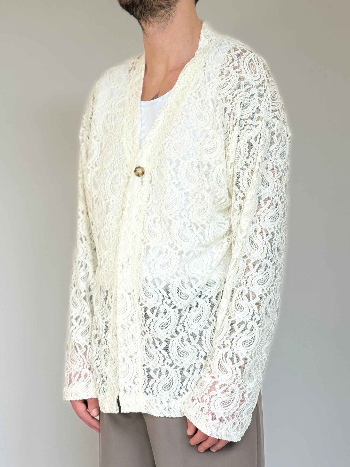 CARDIGAN IN PIZZO M/L - PANNA