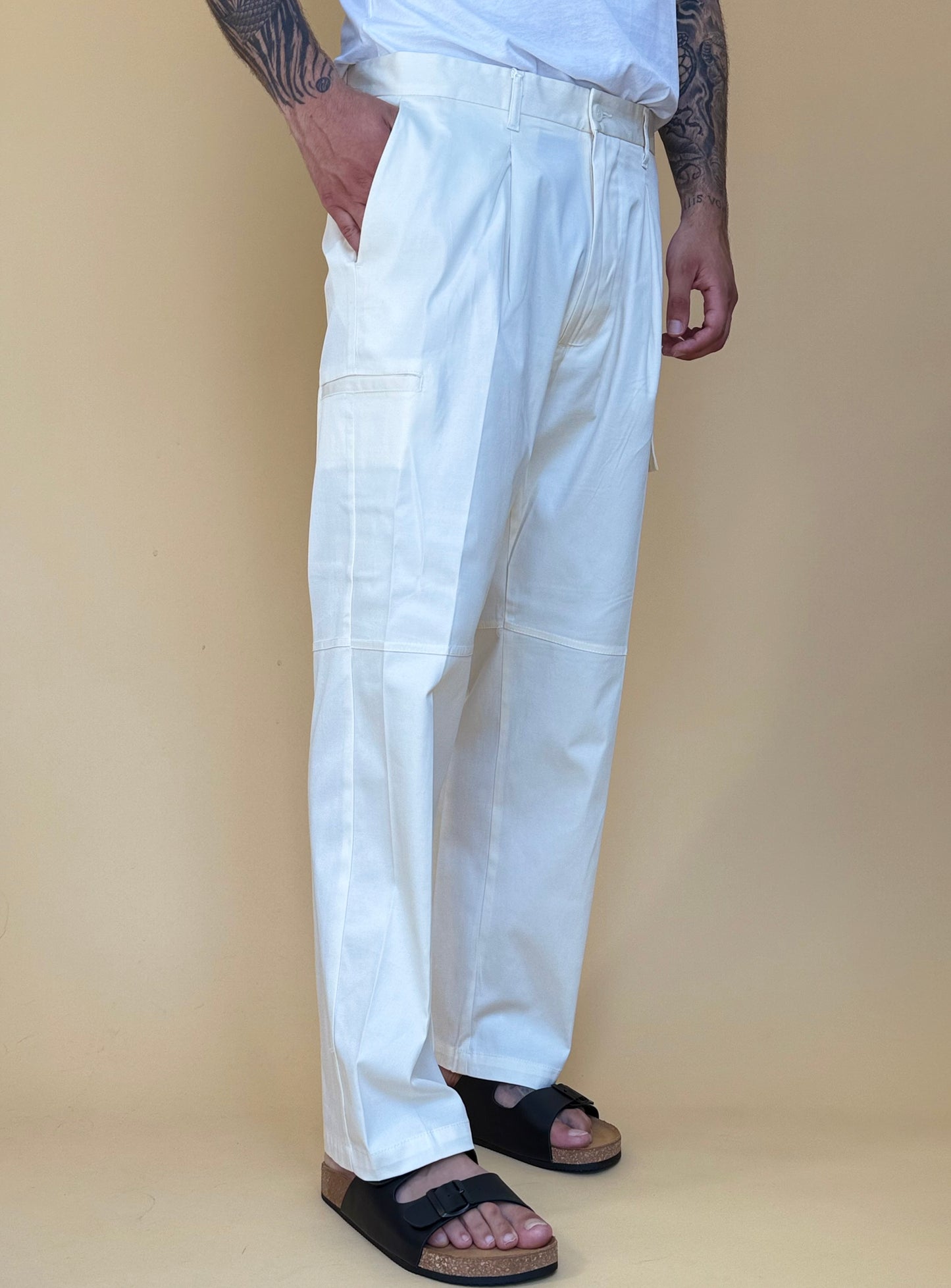 CARGO IN GABARDINA TASCHE ASIMMETRICHE - PANNA