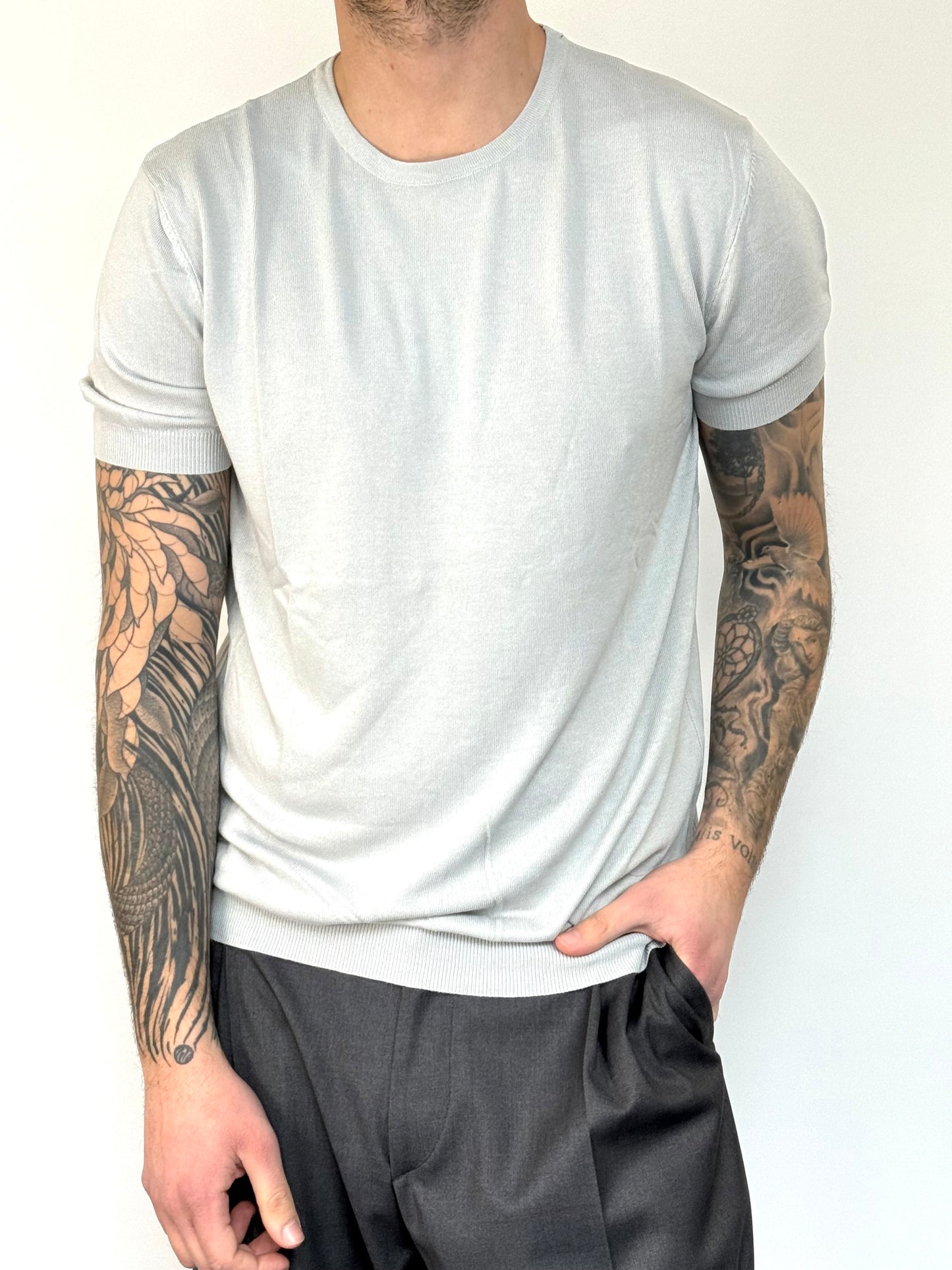 TEE BASIC IN FILO - GRIGIO PERLA