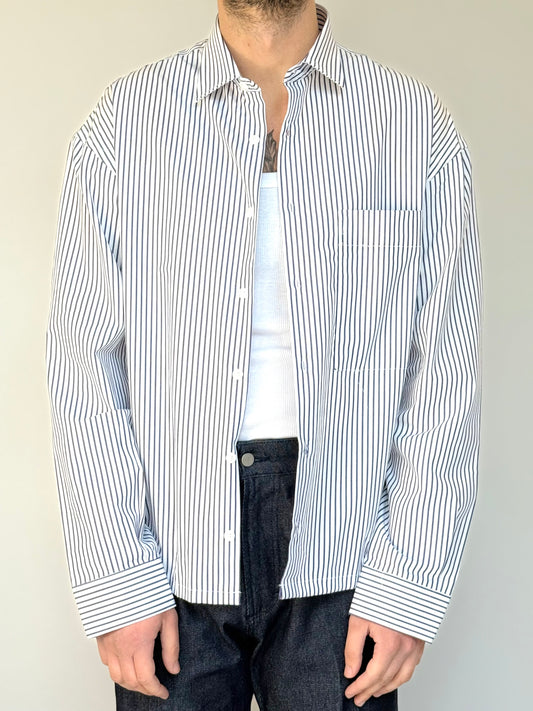 CAMICIA BOXY IN COTONE - RIGATA BLU