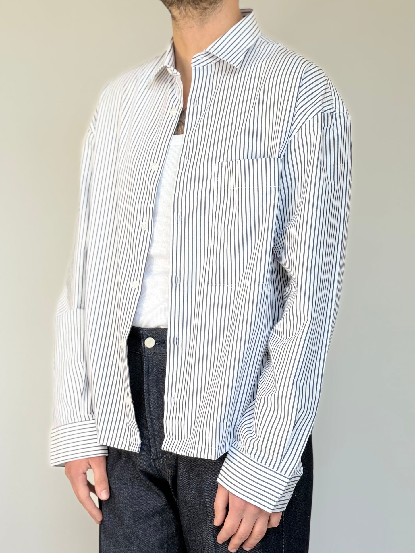 CAMICIA BOXY IN COTONE - RIGATA BLU