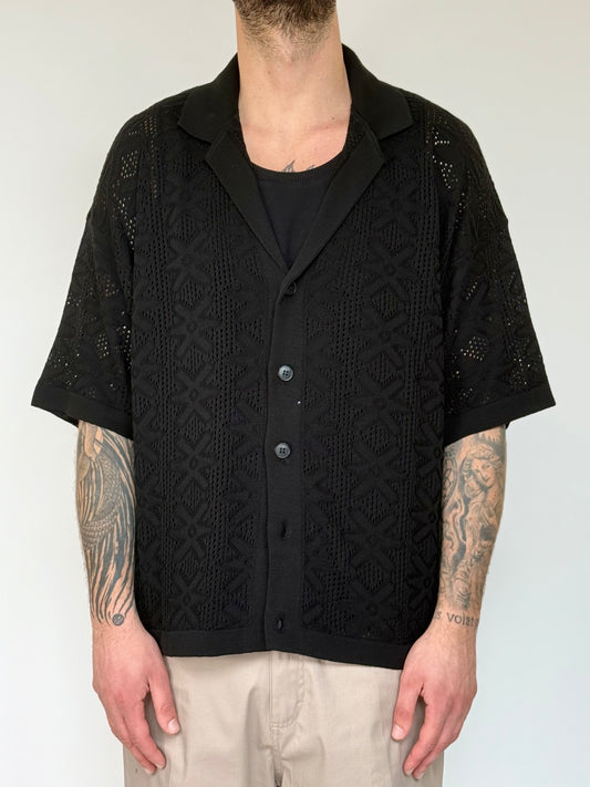 CARDIGAN/CAMICIA IN FILO - NERO