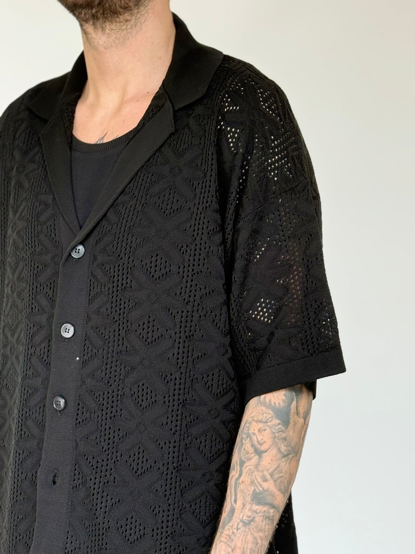 CARDIGAN/CAMICIA IN FILO - NERO