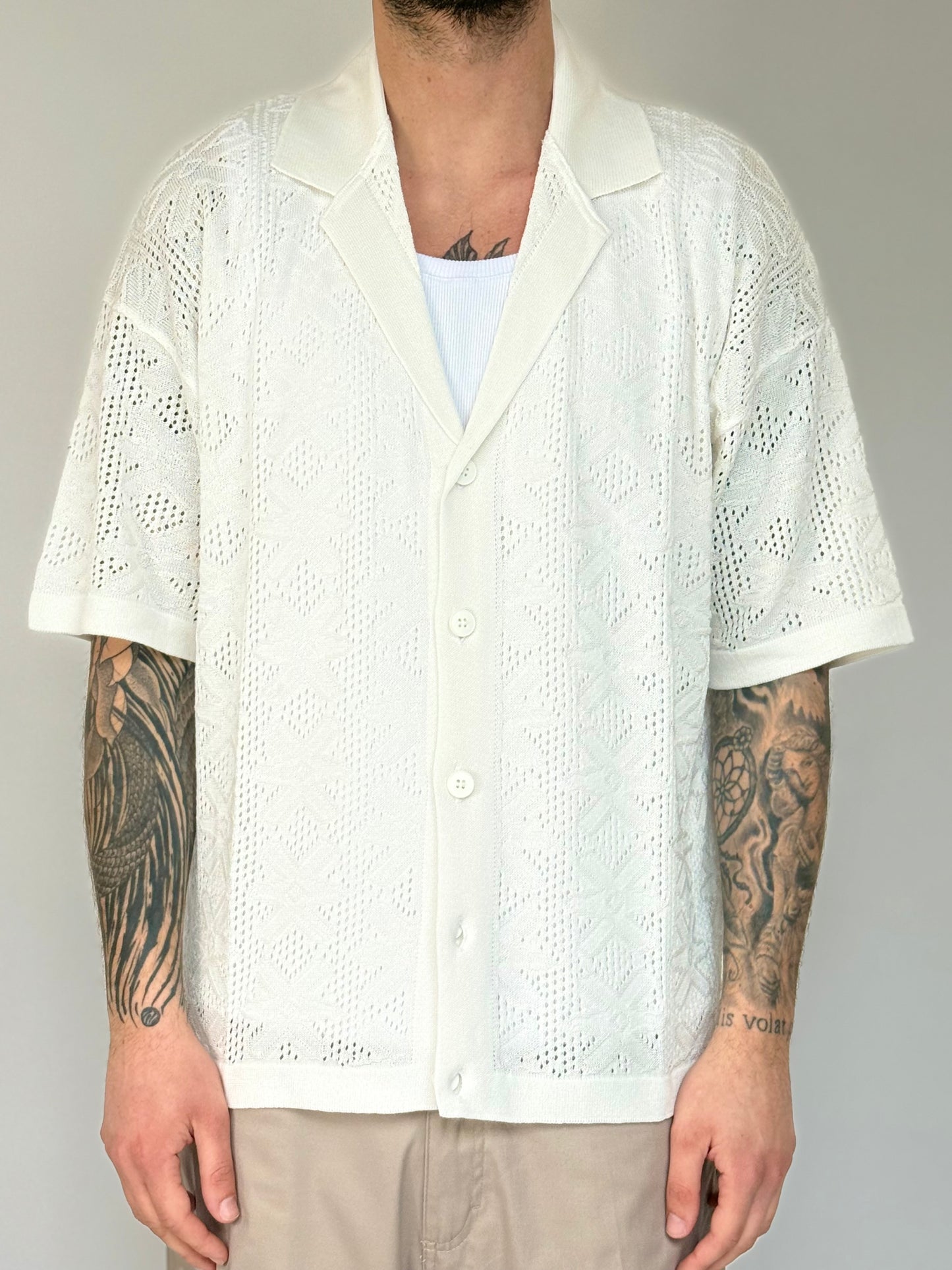 CARDIGAN/CAMICIA IN FILO - BIANCO