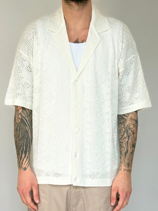 CARDIGAN/CAMICIA IN FILO - BIANCO