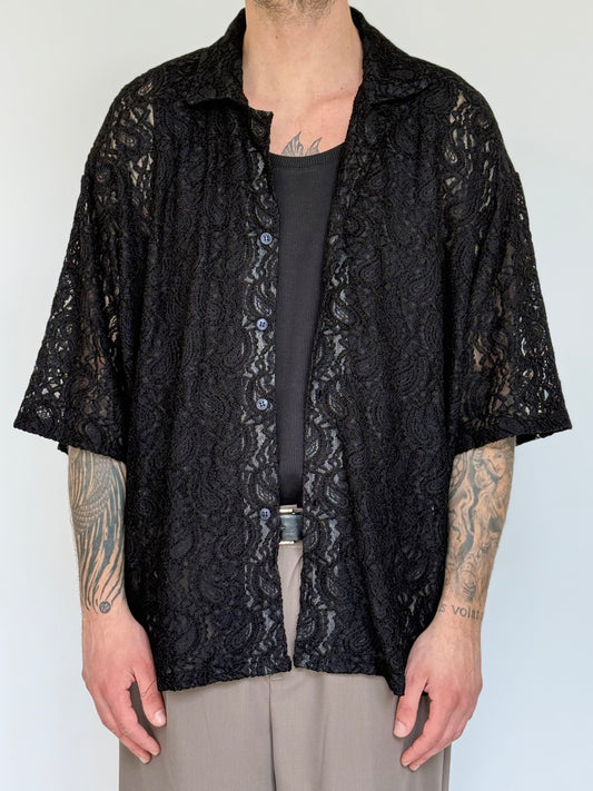 CAMICIA IN PIZZO OVERSIZE - NERA