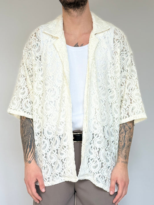 CAMICIA IN PIZZO OVERSIZE - PANNA