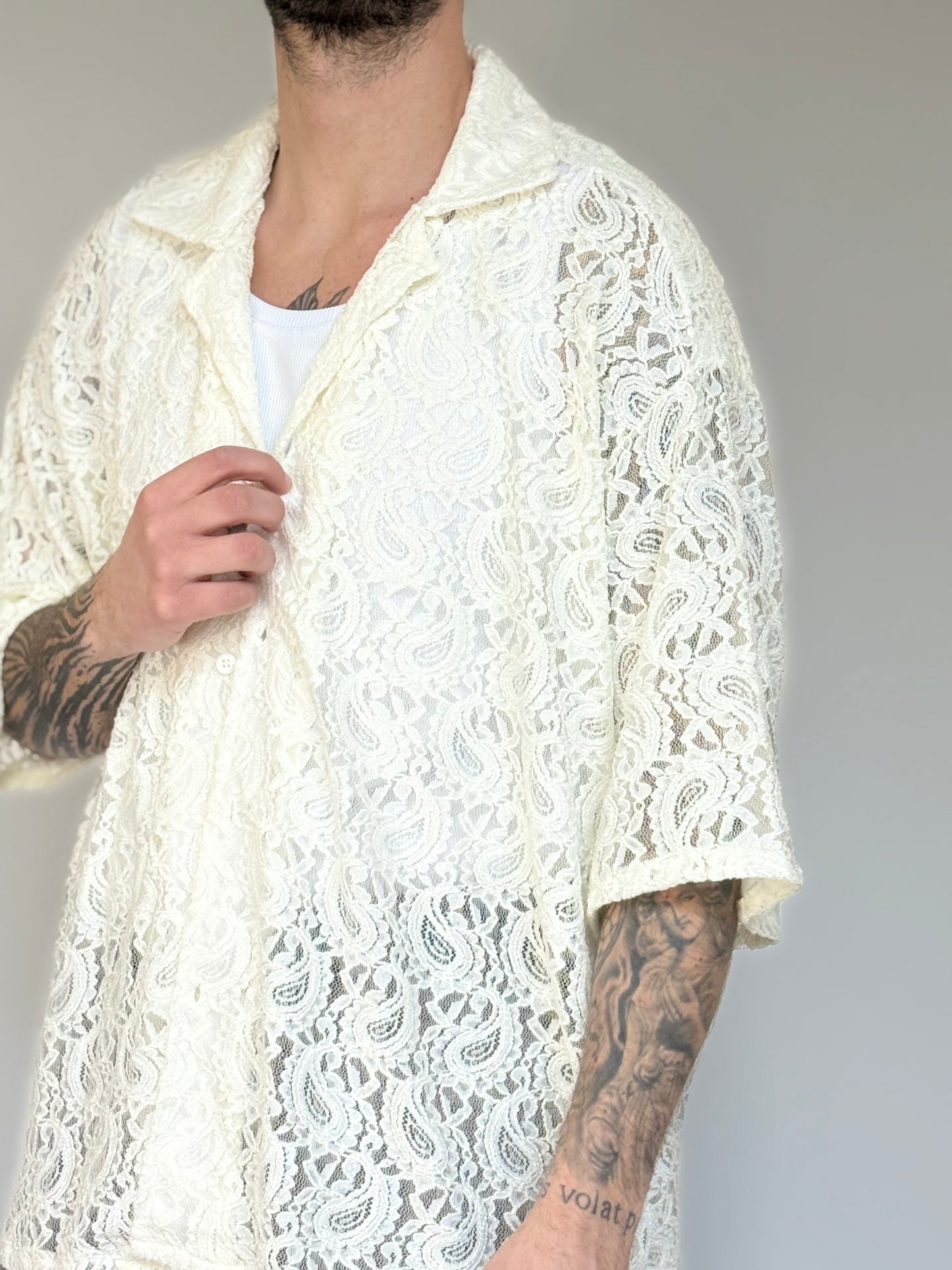 CAMICIA IN PIZZO OVERSIZE - PANNA