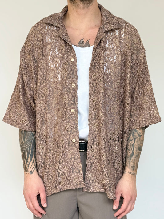 CAMICIA IN PIZZO OVERSIZE - MORO