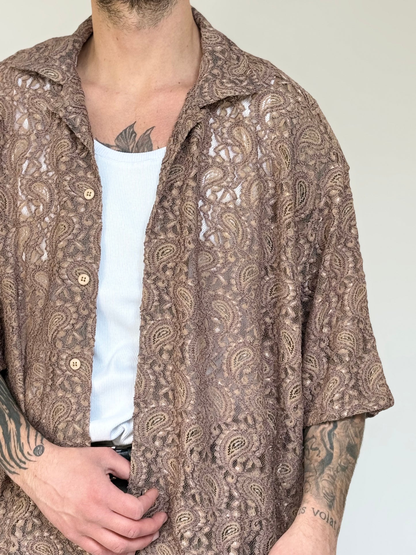 CAMICIA IN PIZZO OVERSIZE - MORO
