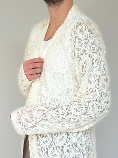 CARDIGAN IN PIZZO M/L - PANNA