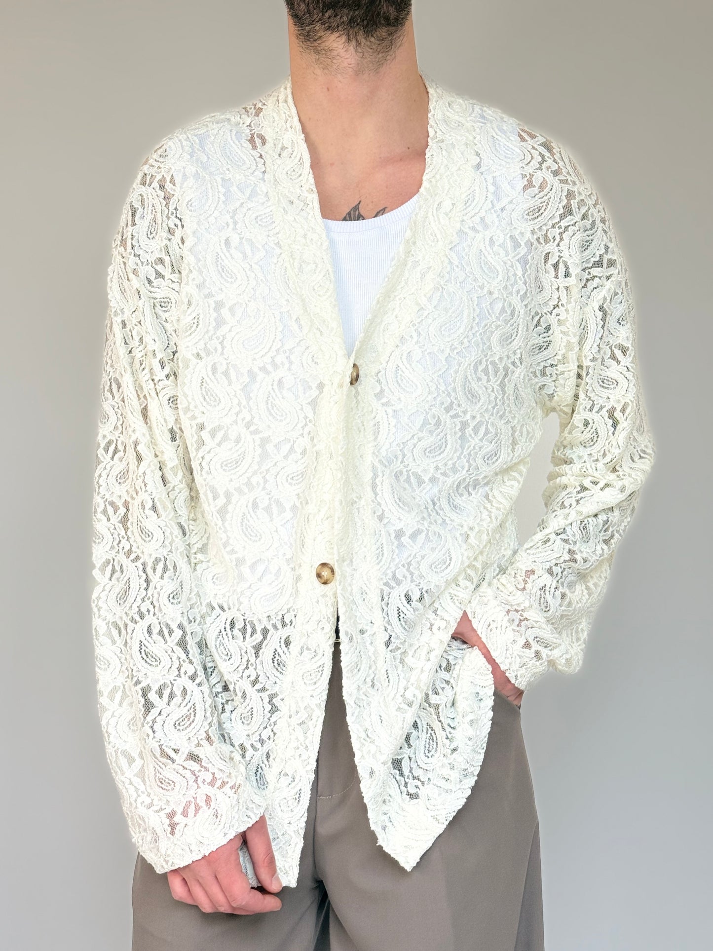 CARDIGAN IN PIZZO M/L - PANNA