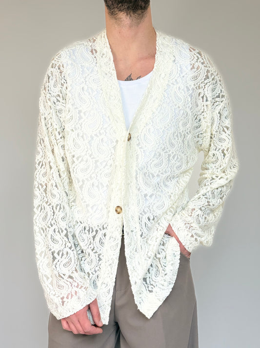 CARDIGAN IN PIZZO M/L - PANNA