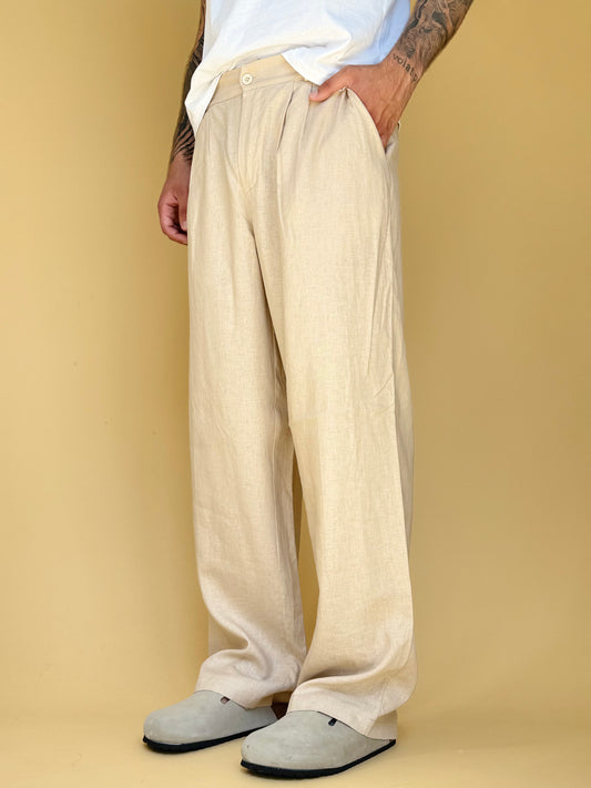LINEN WIDE LEG PANT - NATURALE